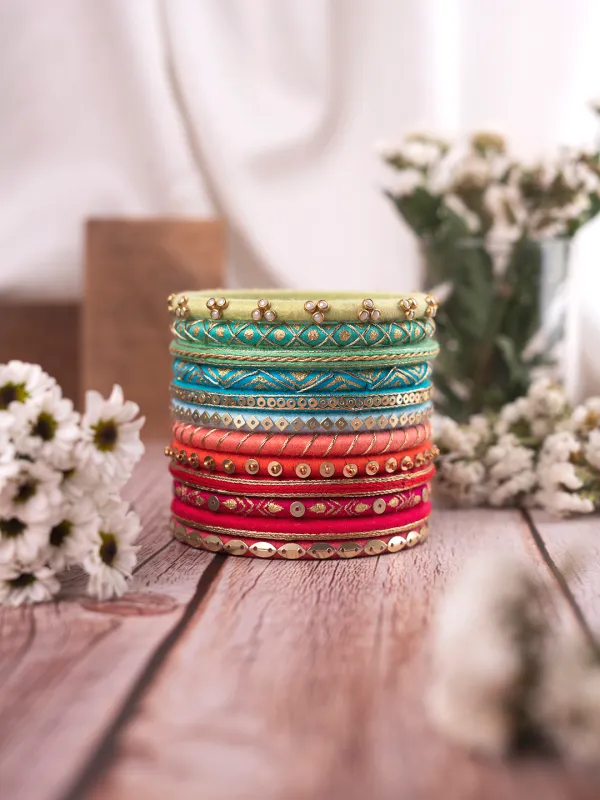 Nirika Multicoloured Handicrafted Thin Bangles - Soft Pastels